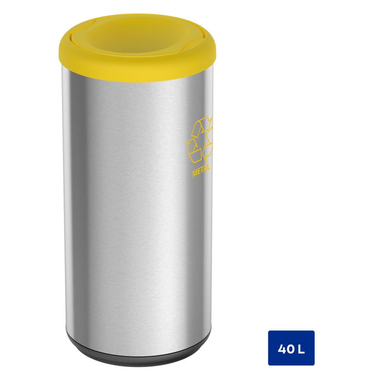 Lixeira Inox Tramontina Piemonte Tampa Basculante Amarela em Polipropileno 40 L