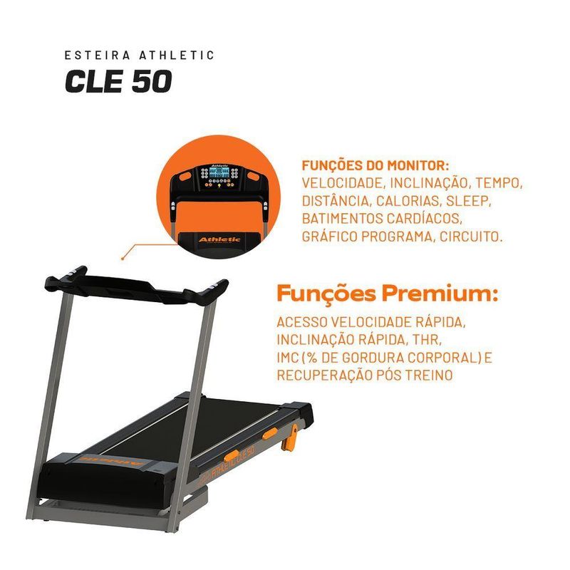 Esteira Elétrica Athletic Cle 50 16km/h 130kg Suportados Inclinação Eletrônica 12 Níveis 13programas 110V