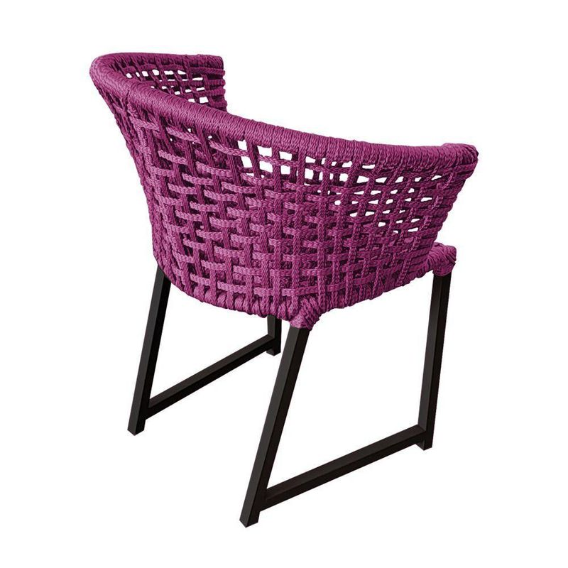 Kit 4 Cadeiras Salinas Corda Náutica Base Em Alumínio Preto-rosa