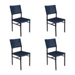 Kit 4 Cadeiras França Corda Náutica Base Em Alumínio Preto-azul Marinho