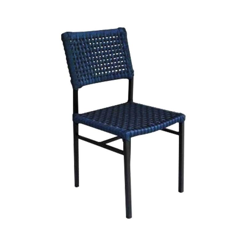 Kit 4 Cadeiras França Corda Náutica Base Em Alumínio Preto-azul Marinho