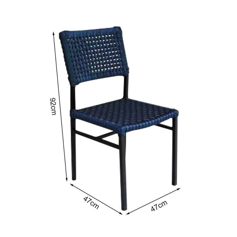 Kit 4 Cadeiras França Corda Náutica Base Em Alumínio Preto-azul Marinho
