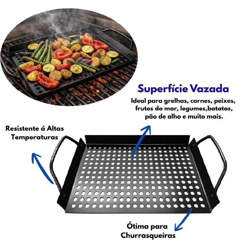 Grelha Churrasqueira Grill Alça Preta Assadeira Churrasco