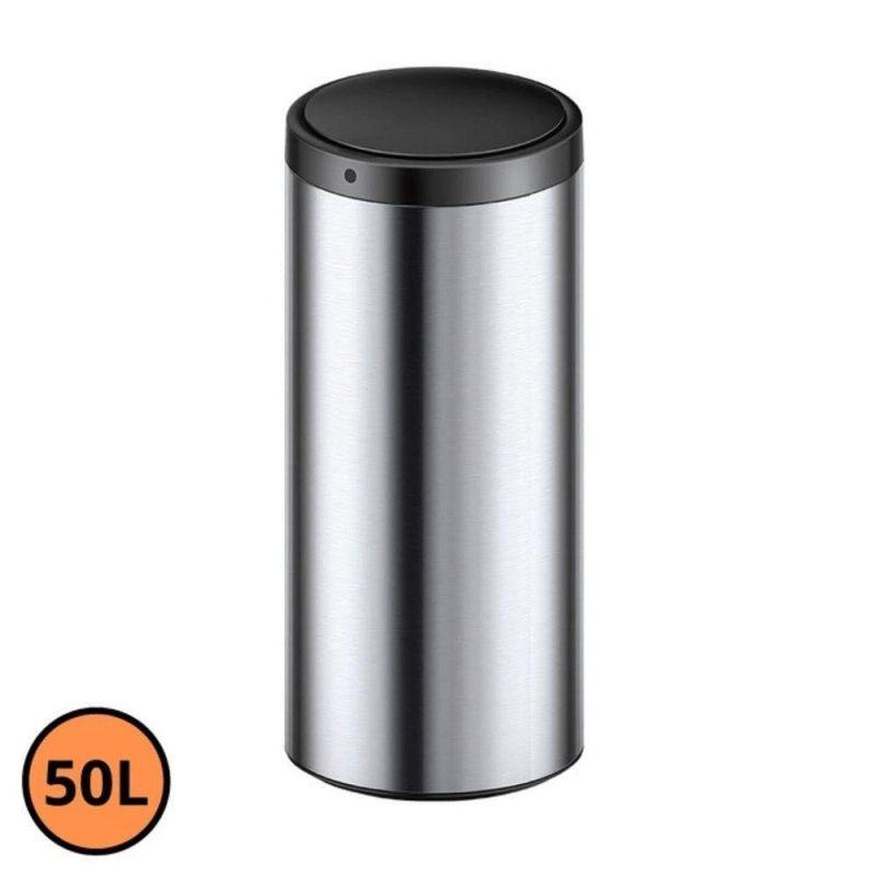 Lixeira Automática Redonda Em Aço Inox 50 Litros Com Sensor