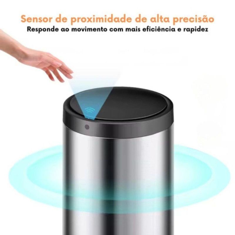 Lixeira Automática Redonda Em Aço Inox 50 Litros Com Sensor