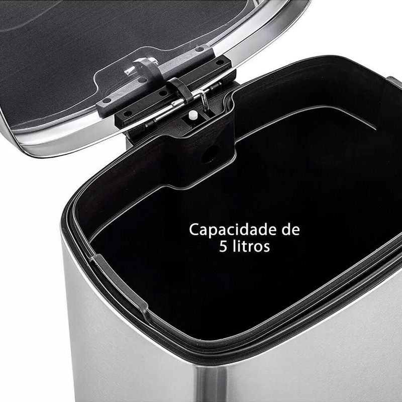 Lixeira De Pedal 5l Em Inox Com Balde Interno Removível