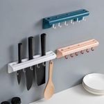 Suporte De Cozinha Porta Talheres Facas Faqueiro 6 Ganchos - Azul
