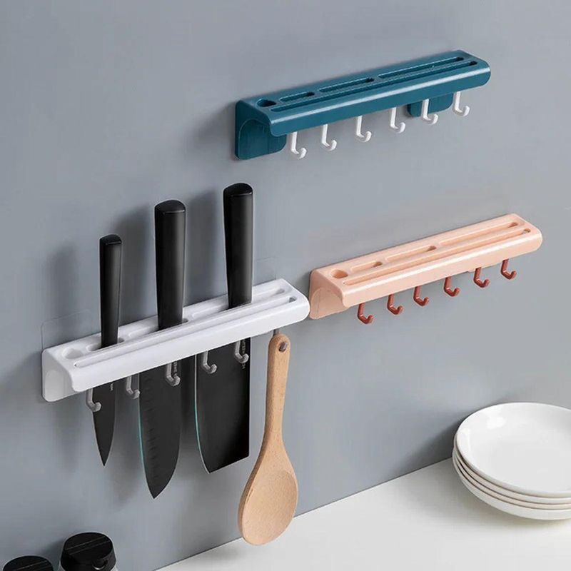 Suporte De Cozinha Porta Talheres Facas Faqueiro 6 Ganchos - Azul