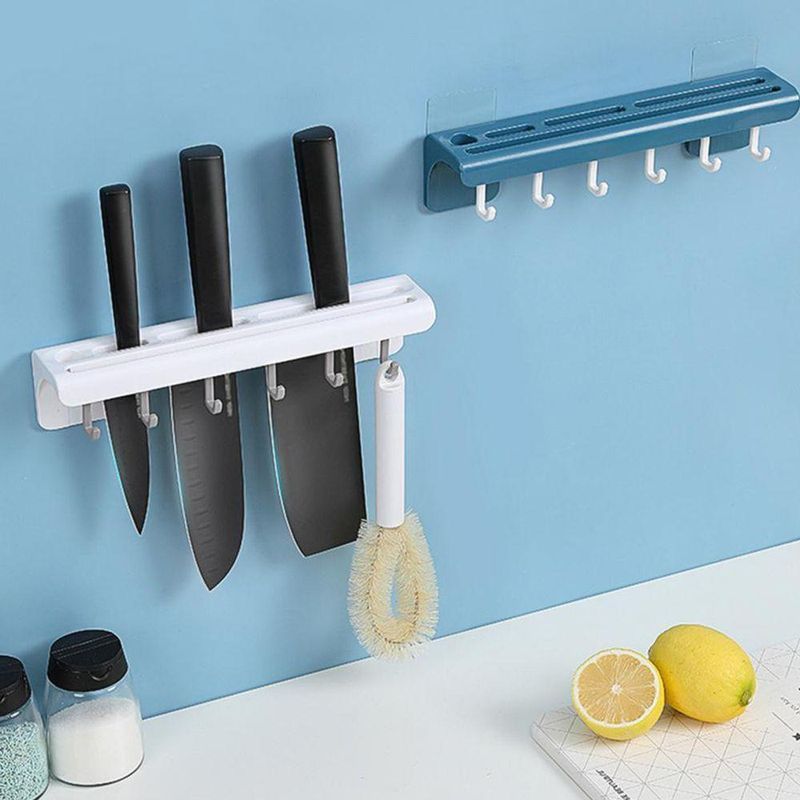 Suporte De Cozinha Porta Talheres Facas Faqueiro 6 Ganchos - Azul