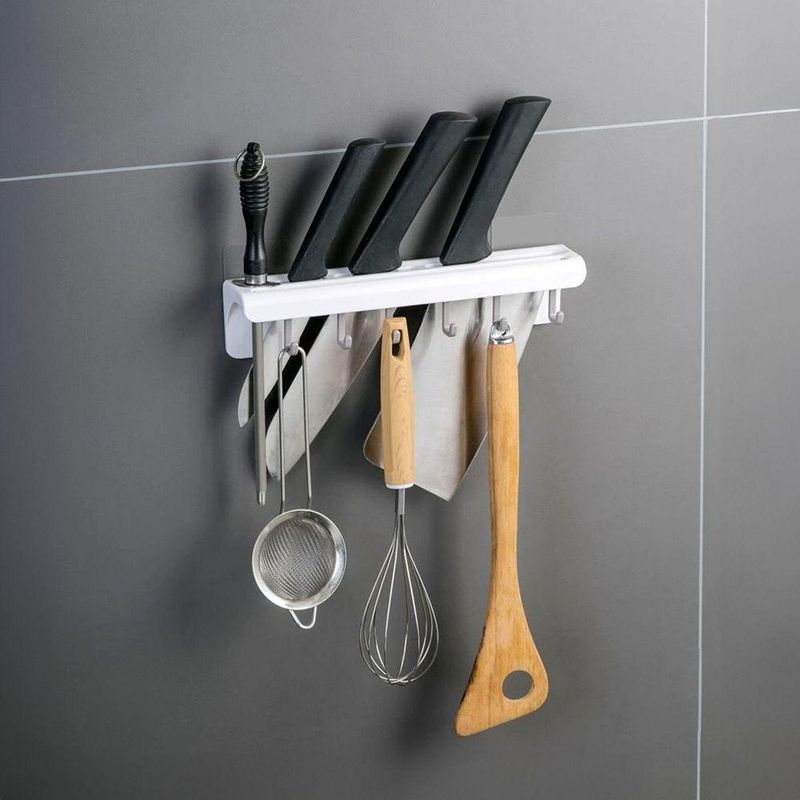 Suporte De Cozinha Porta Talheres Facas Faqueiro 6 Ganchos - Azul