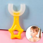 Escova De Dentes Infantil De Silicone Formato Em U 360 Graus Amarelo