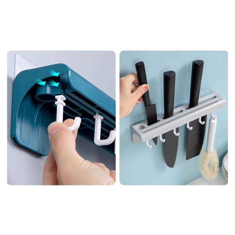 Suporte De Cozinha Porta Talheres Facas Faqueiro 6 Ganchos Cinza