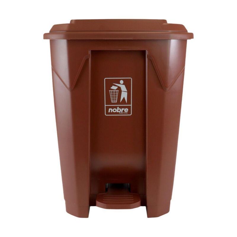 Lixeira Plástica Com Pedal 50l Marrom Grande áreas Externas - Nobre