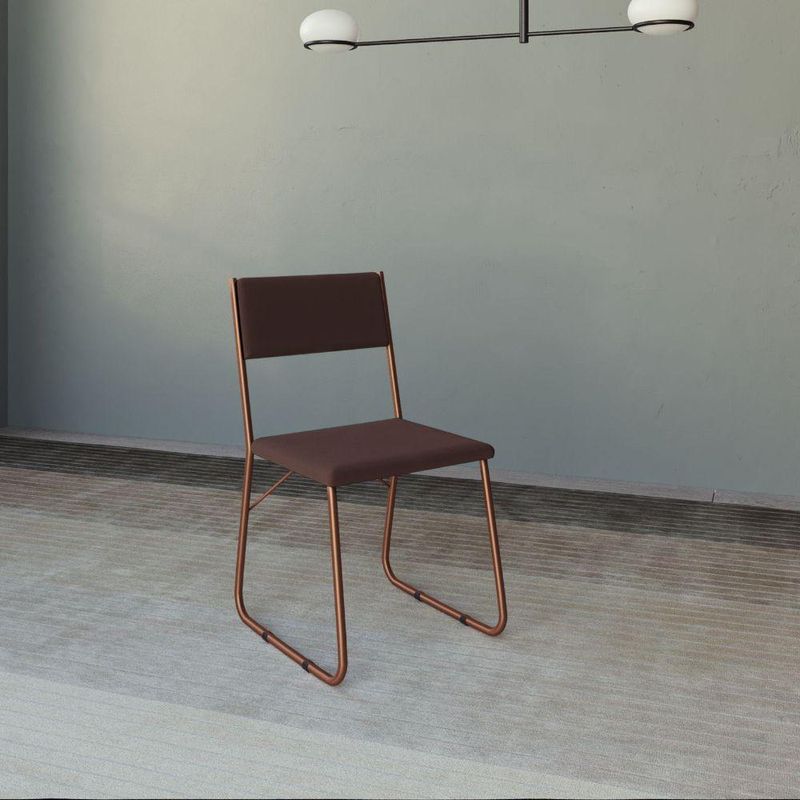 Cadeira de Jantar Angra Estofada Marrom Base Cobre Altura 85CM Largura 46CM