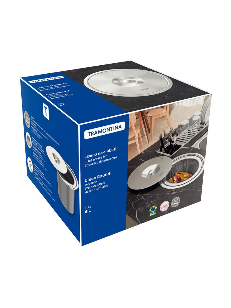 Lixeira de Embutir Tramontina Clean Round em Aço Inox com Balde Plástico 5 L