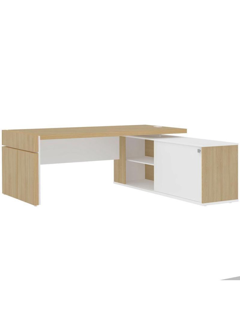 Mesa Escritório Em L Caixa Com Tomada Atria Executiva 200x183cm A02 Carvalho Branco