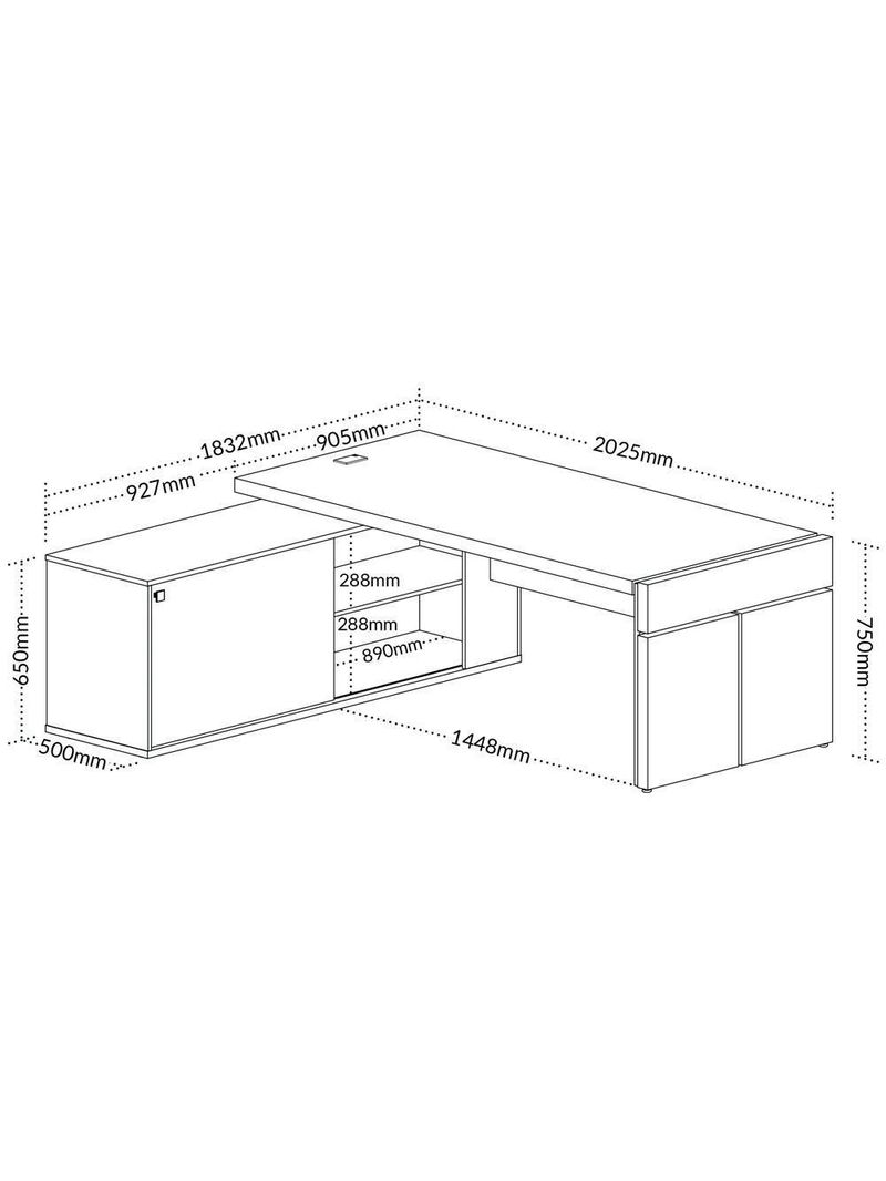 Mesa Escritório Em L Caixa Com Tomada Atria Executiva 200x183cm A02 Carvalho Branco