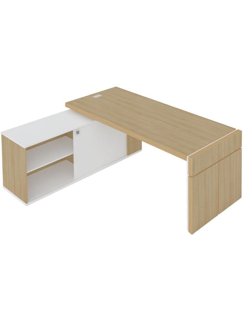 Mesa Escritório Em L Caixa Com Tomada Atria Executiva 200x183cm A02 Carvalho Branco