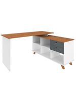 Mesa Para Escritório Home Office Escrivaninha Gold A02 Freijó Grafito Branco - Lyam Decor