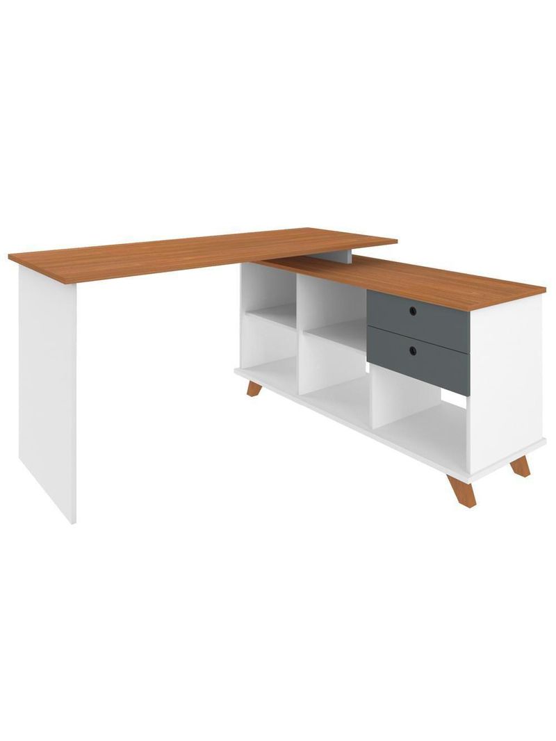 Mesa Para Escritório Home Office Escrivaninha Gold A02 Freijó Grafito Branco - Lyam Decor