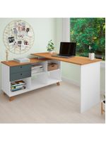 Mesa Para Escritório Home Office Escrivaninha Gold A02 Freijó Grafito Branco - Lyam Decor