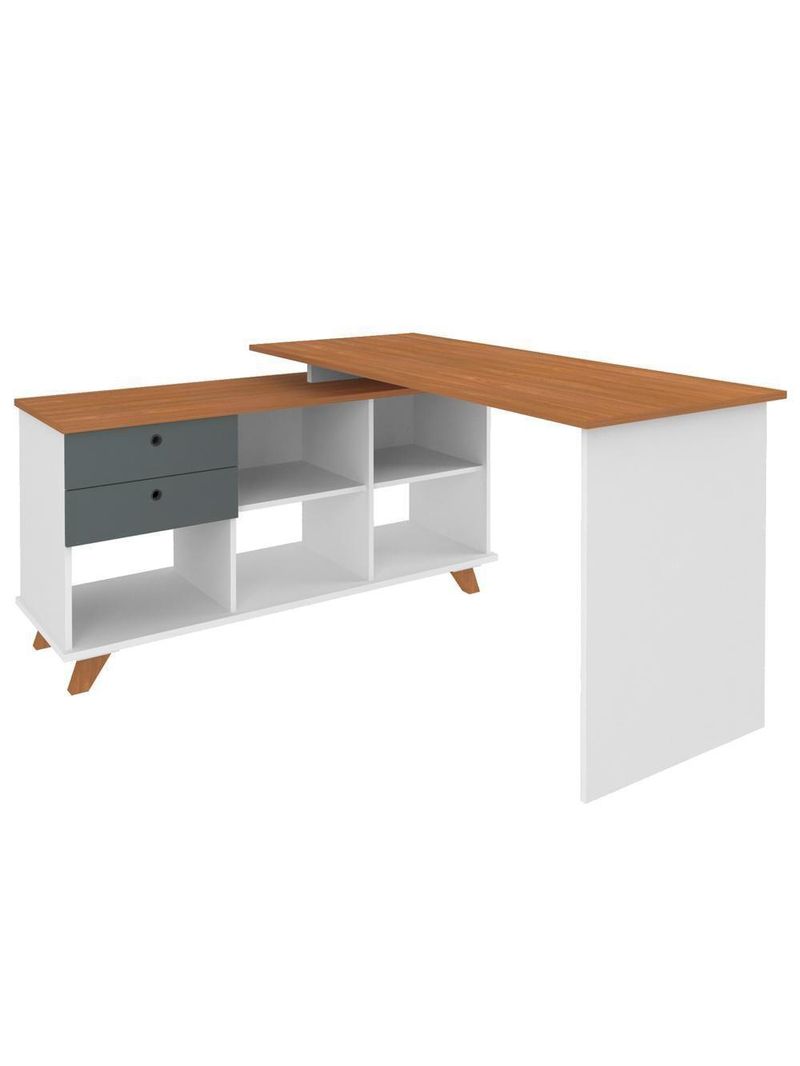 Mesa Para Escritório Home Office Escrivaninha Gold A02 Freijó Grafito Branco - Lyam Decor