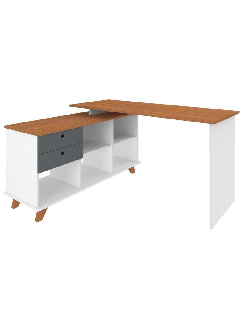 Mesa Para Escritório Home Office Escrivaninha Gold A02 Freijó Grafito Branco - Lyam Decor