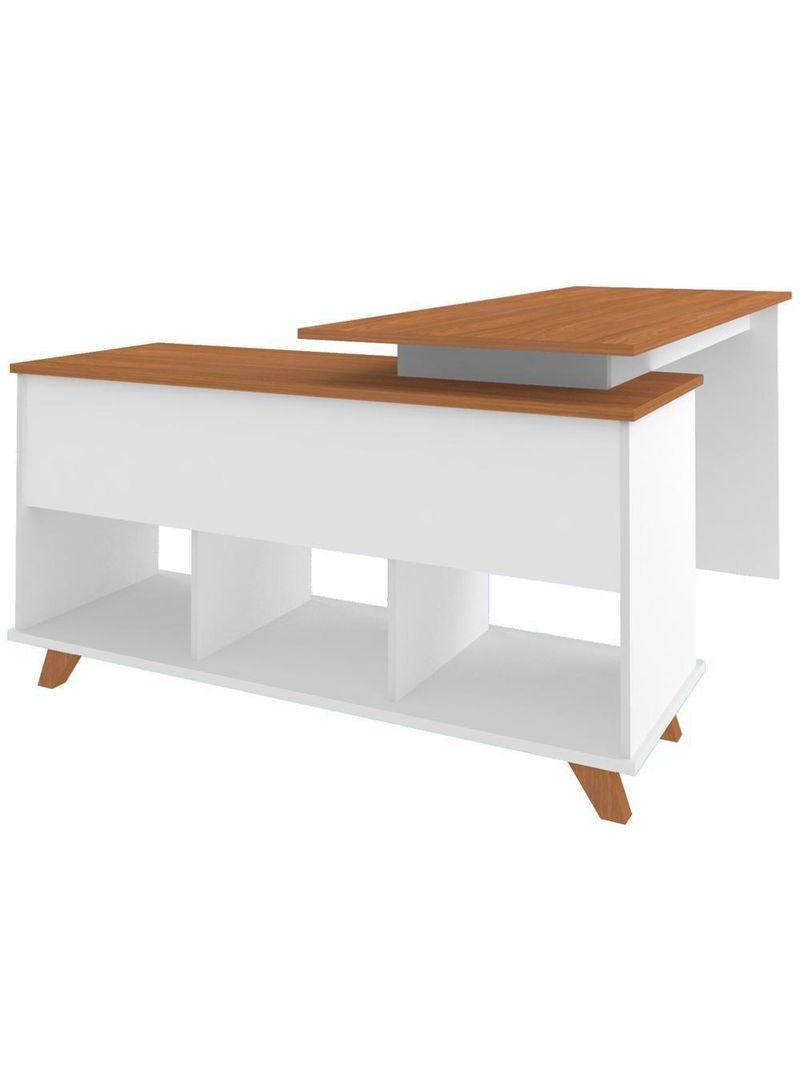 Mesa Para Escritório Home Office Escrivaninha Gold A02 Freijó Grafito Branco - Lyam Decor
