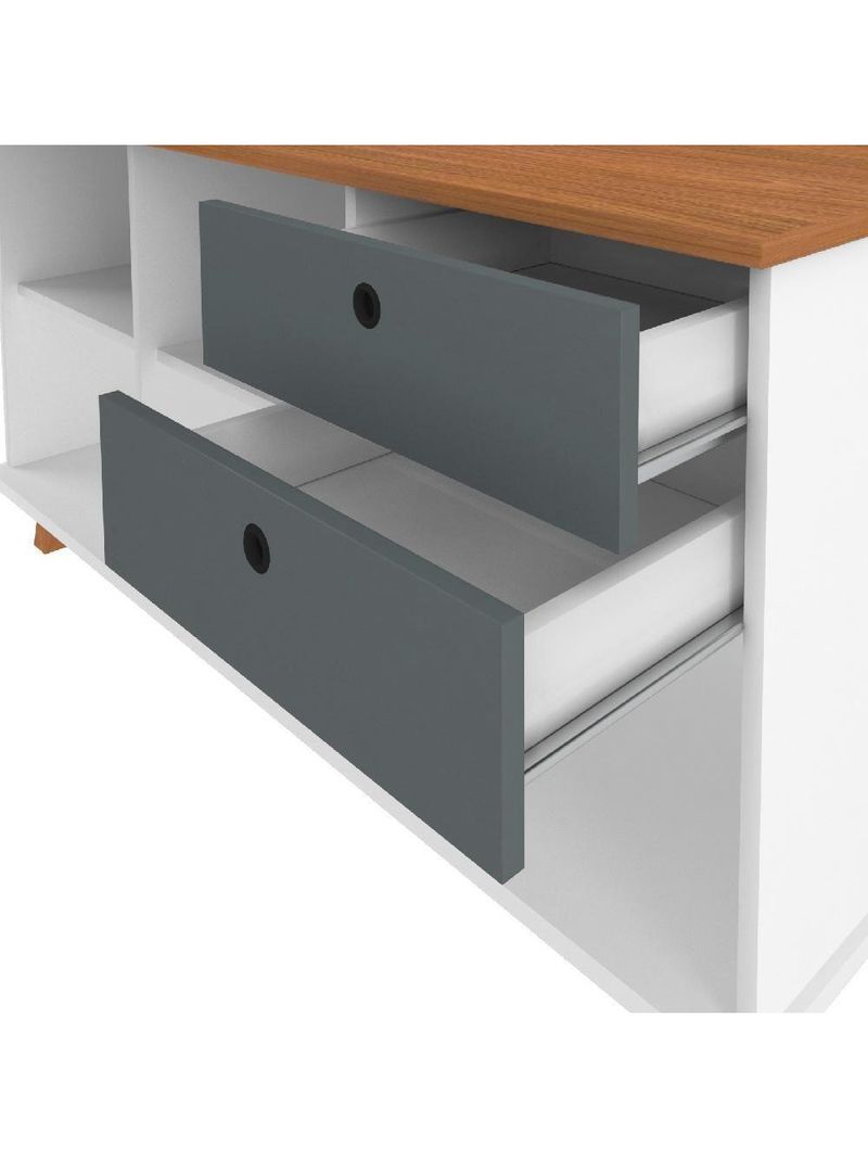 Mesa Para Escritório Home Office Escrivaninha Gold A02 Freijó Grafito Branco - Lyam Decor
