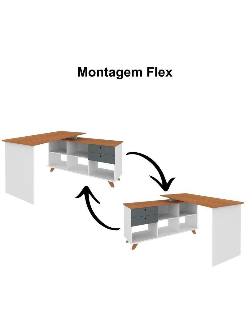Mesa Para Escritório Home Office Escrivaninha Gold A02 Freijó Grafito Branco - Lyam Decor