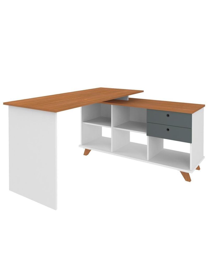 Mesa Para Escritório Home Office Escrivaninha Gold A02 Freijó Grafito Branco - Lyam Decor