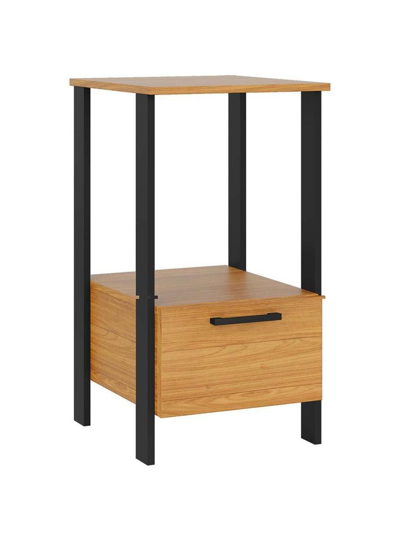 Mesa Auxiliar Para Escritório 01 Gaveta Industrial Batel D03 Freijó Preto Fosco - Lyam Decor