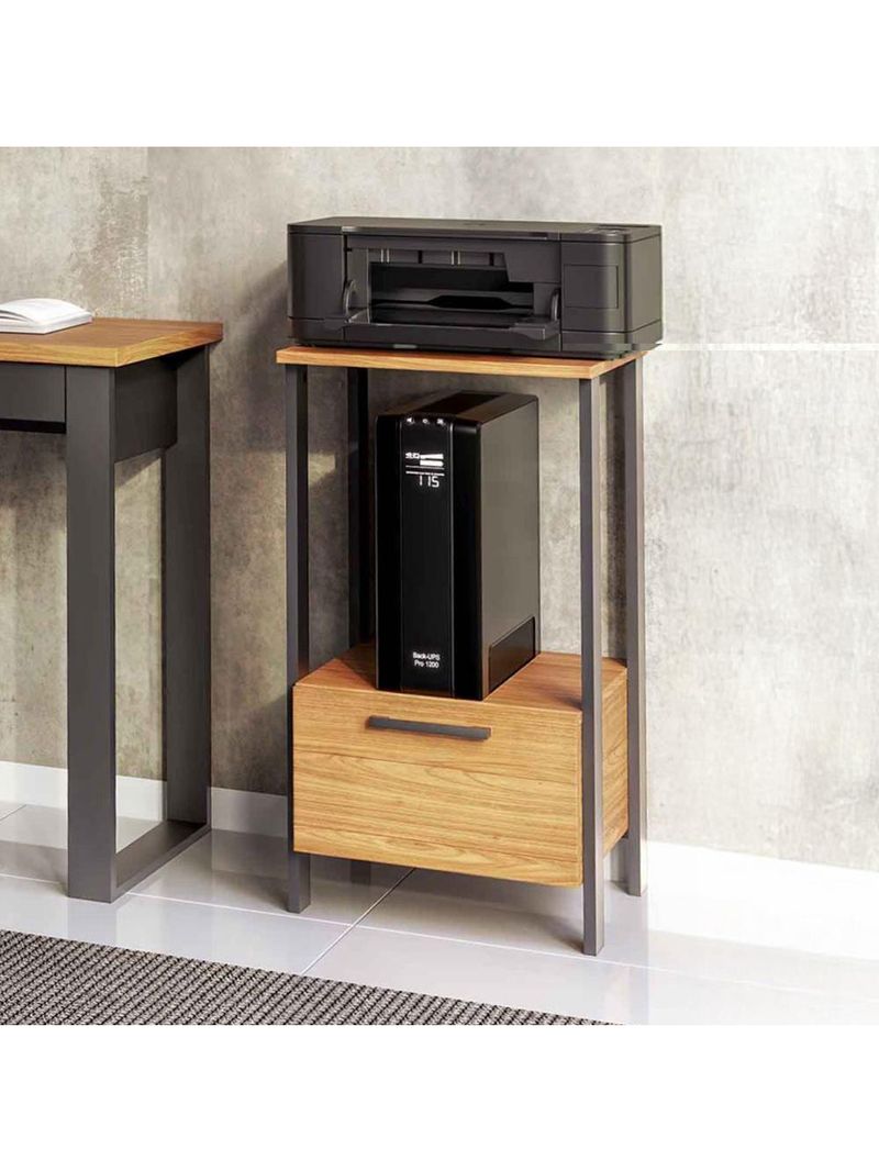 Mesa Auxiliar Para Escritório 01 Gaveta Industrial Batel D03 Freijó Preto Fosco - Lyam Decor