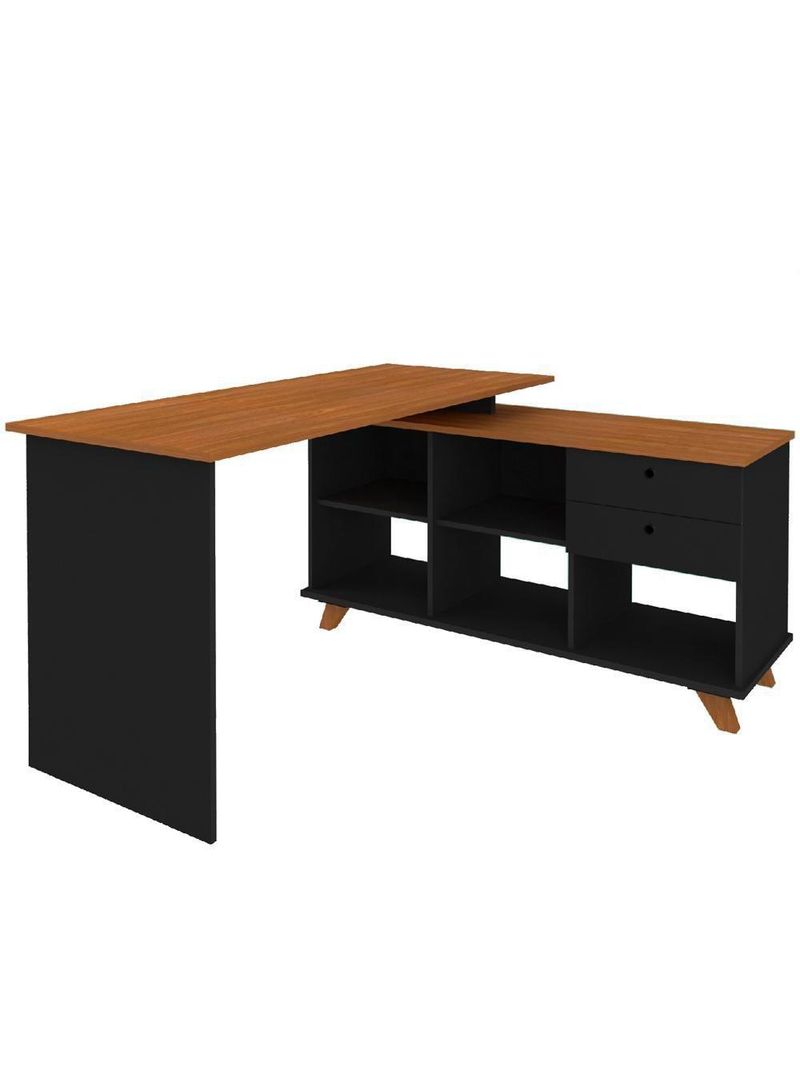 Mesa Para Escritório Home Office Escrivaninha Gold A02 Freijó Preto - Lyam Decor