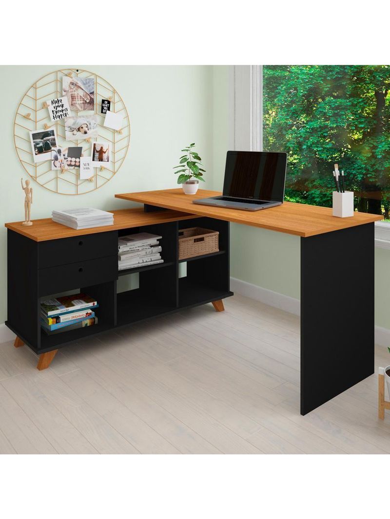 Mesa Para Escritório Home Office Escrivaninha Gold A02 Freijó Preto - Lyam Decor