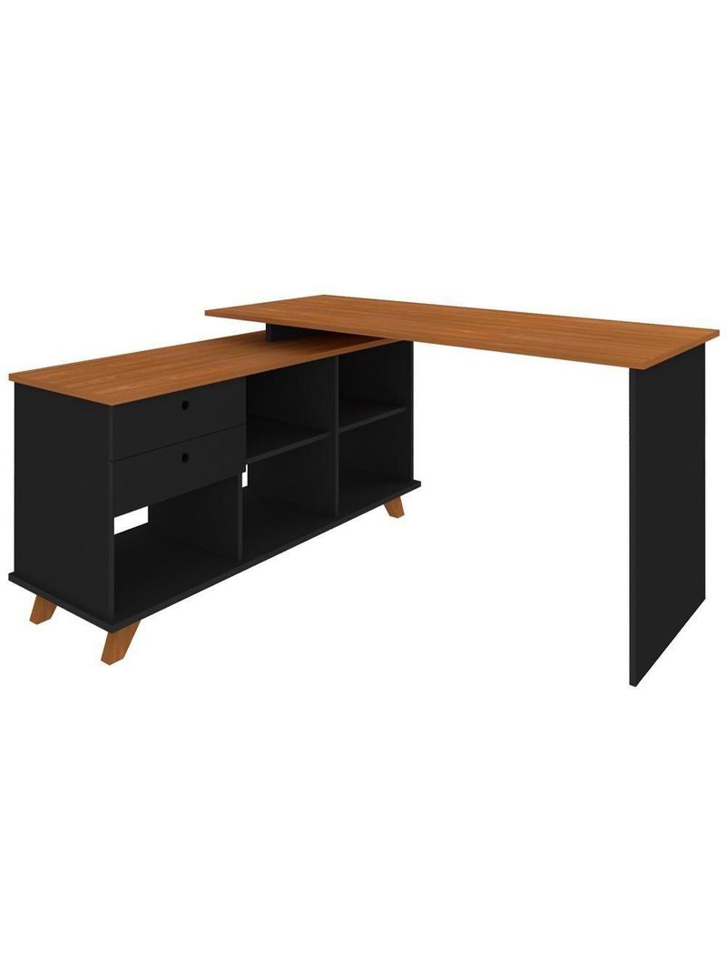 Mesa Para Escritório Home Office Escrivaninha Gold A02 Freijó Preto - Lyam Decor