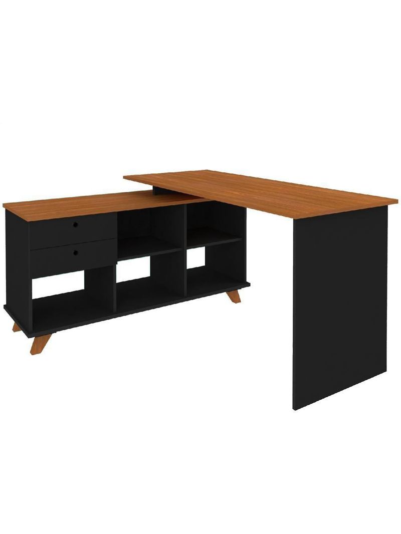 Mesa Para Escritório Home Office Escrivaninha Gold A02 Freijó Preto - Lyam Decor