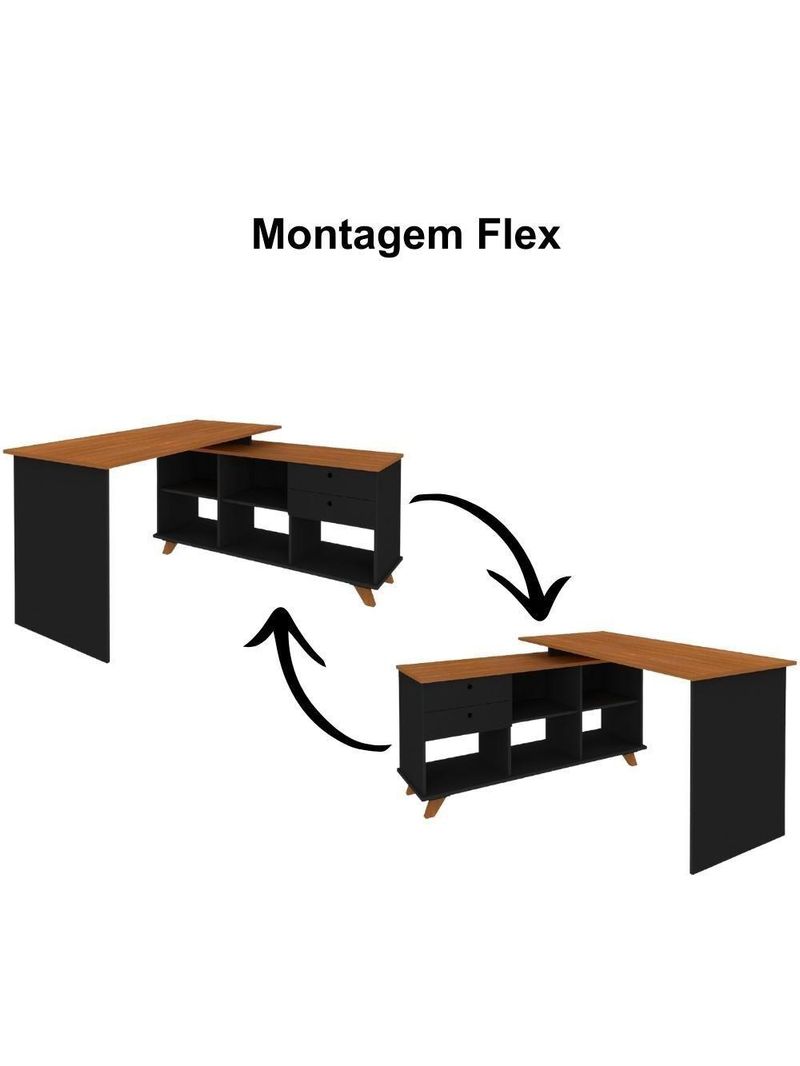 Mesa Para Escritório Home Office Escrivaninha Gold A02 Freijó Preto - Lyam Decor