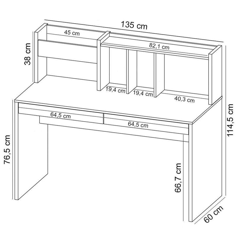 Mesa Para Escritório Escrivaninha Home Office Cefas A02 Grafito Branco - Lyam Decor