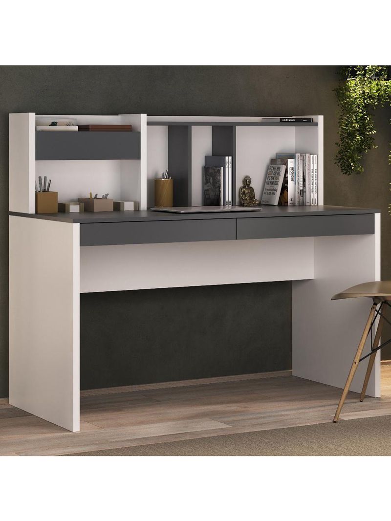 Mesa Para Escritório Escrivaninha Home Office Cefas A02 Grafito Branco - Lyam Decor