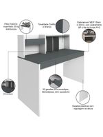 Mesa Para Escritório Escrivaninha Home Office Cefas A02 Grafito Branco - Lyam Decor