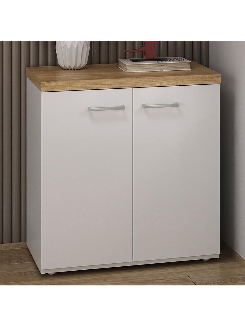 Balcão Para Escritório Home Office Multiuso 2 Portas Orly A02 Olmo Branco - Lyam Decor