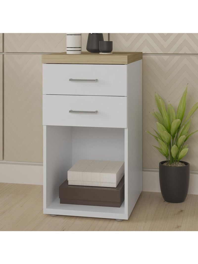 Gaveteiro Para Escritório Home Office 2 Gavetas Orly A02 Olmo Branco - Lyam Decor