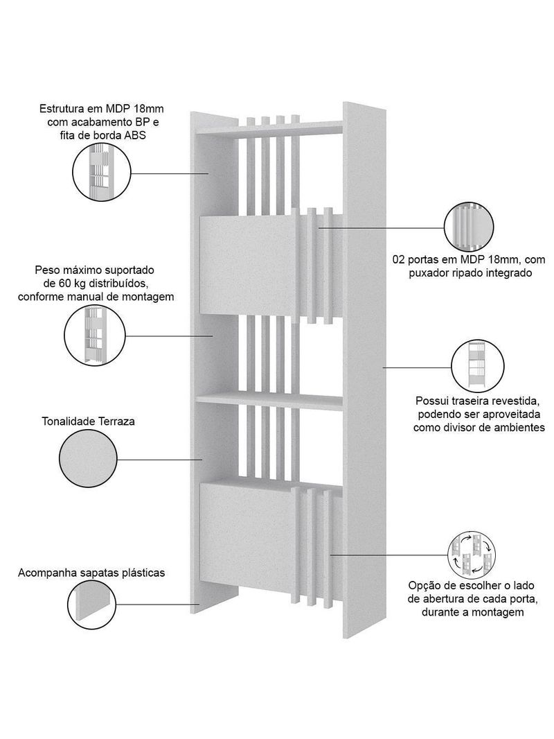 Estante Para Escritório Home Office Multiuso 2 Portas Sheld A02 Terraza - Lyam Decor