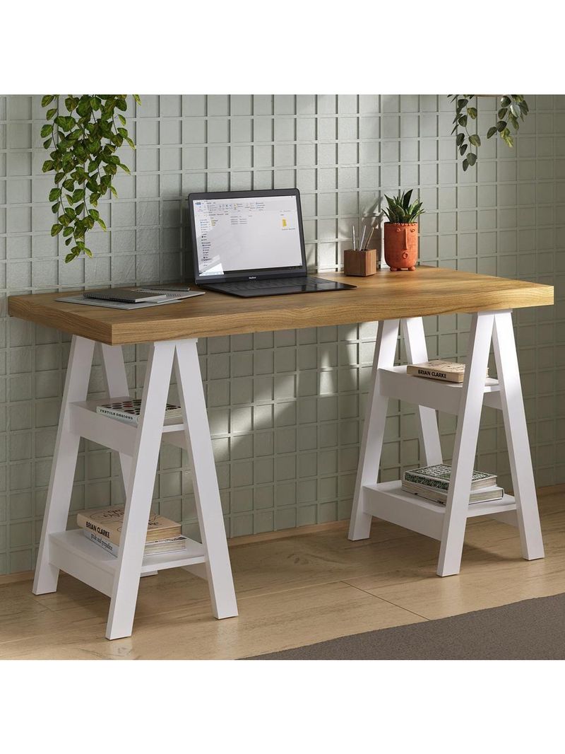 Mesa Para Escritório Escrivaninha Home Office Art A02 Olmo Branco - Lyam Decor