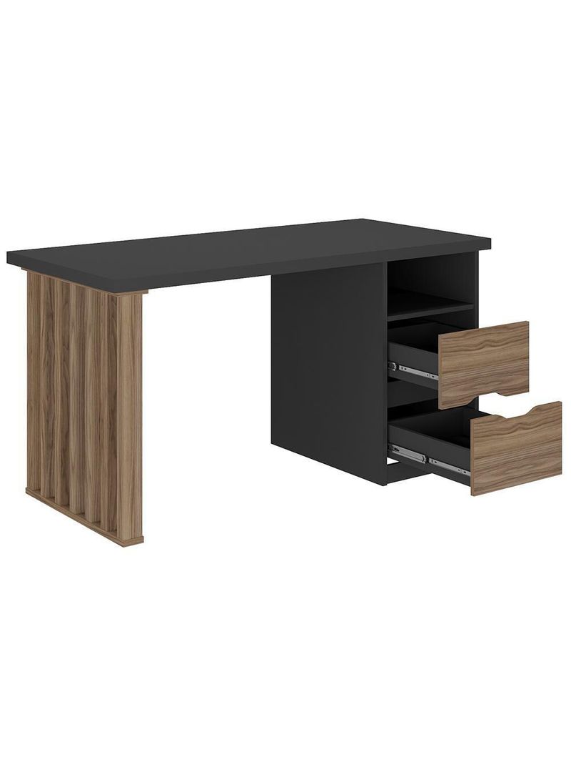 Mesa Para Escritório Escrivaninha Home Office Dora A02 Preto Nogal - Lyam Decor