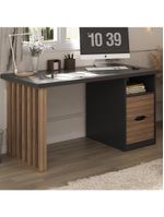 Mesa Para Escritório Escrivaninha Home Office Dora A02 Preto Nogal - Lyam Decor