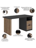 Mesa Para Escritório Escrivaninha Home Office Dora A02 Preto Nogal - Lyam Decor