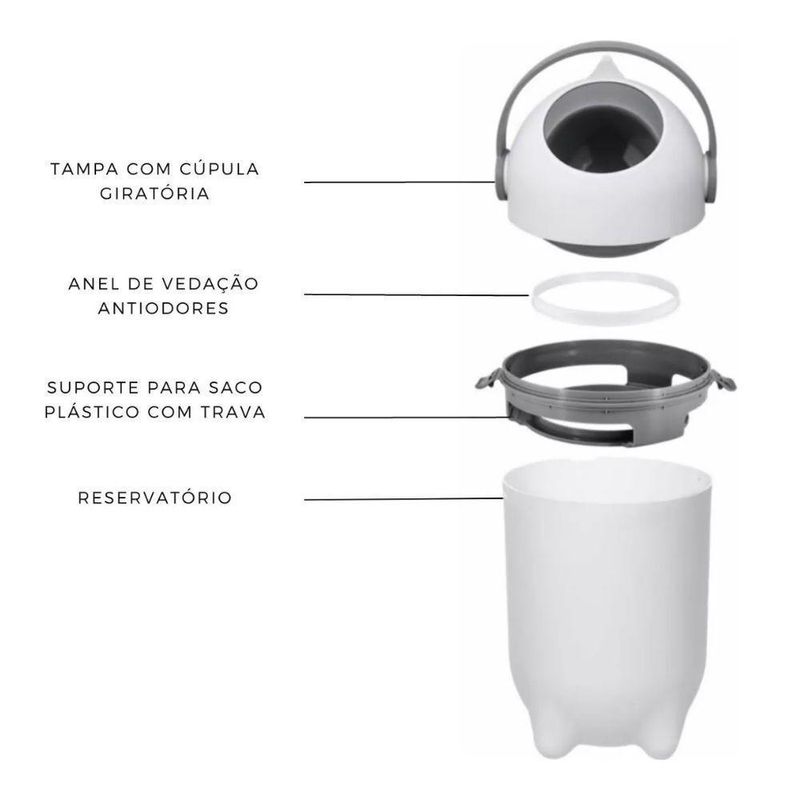 Lixeira para Fraldas Mágica Antiodor 10L Vedação Total Branco Infantil