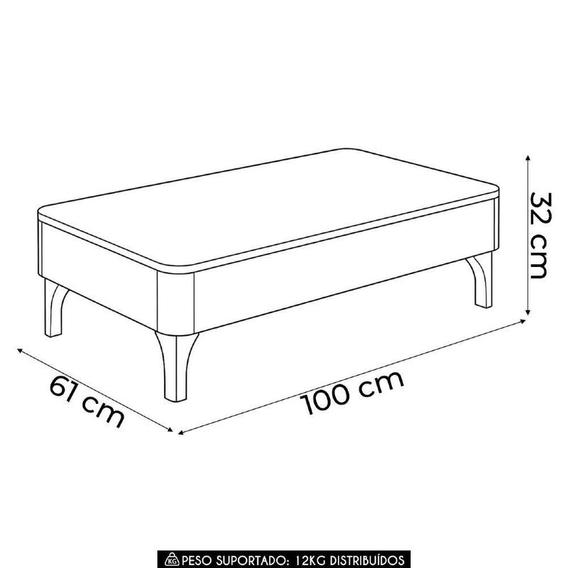 Mesa De Centro Baixa Para Sala Pé Madeira Liz Off/cinamomo - Hb Móveis